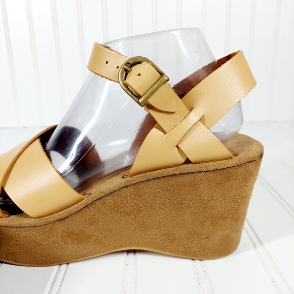 Rampage Leather Criss Cross Buckle Closure Platform Wedge Sandals A362 - Picture 8 of 12